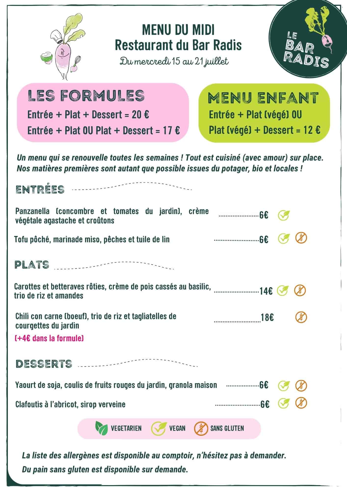 Menu resto midi 16-21 juillet
