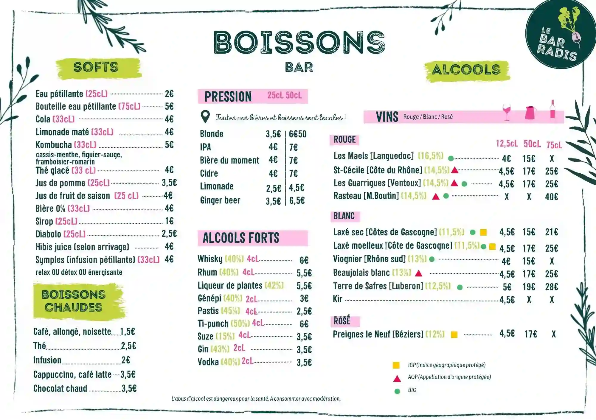 Carte des boissons Carte des boissons