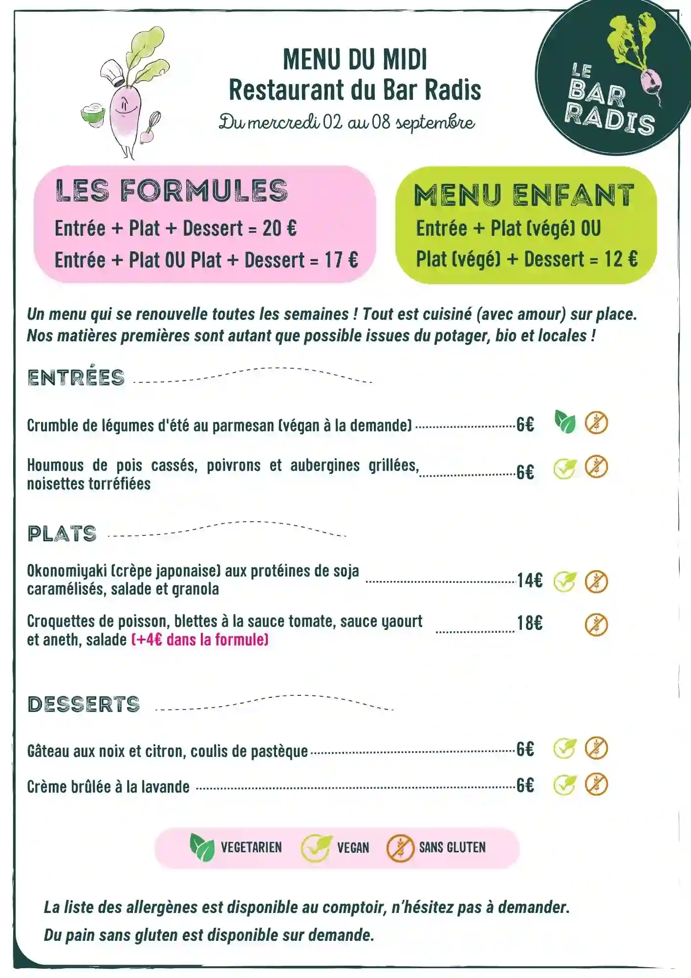 Menu du Bar Radis Menu du Bar Radis